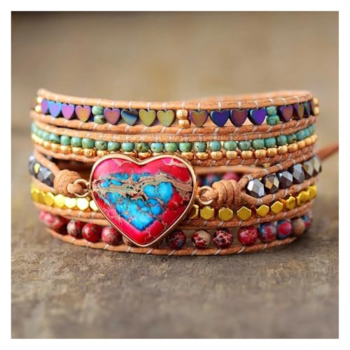Aqxyedc Premium Klassische herzförmige Leder-Wickelarmbänder Steinperlen Strang-Armband Klassisch wanglan Aqxyedc Premium Klassische herzförmige Leder-Wickelarmbänder Steinperlen Strang-Armband Klassisch wanglan von Aqxyedc