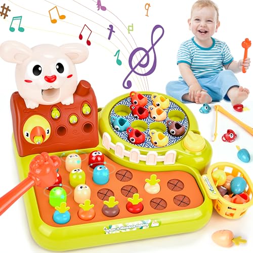 Aragallant Montessori Spielzeug, 4-in-1 Lernspielzeug Motorikspielzeug mit Musik, Kinderspielzeug Hammerspiel, Angelspiel Spielzeug, Vogelfütterungsspiel, Karottenernte Spielzeug, Geschenk für Kinder Aragallant Montessori Spielzeug, 4-in-1 Lernspielzeug Motorikspielzeug mit Musik, Kinderspielzeug Hammerspiel, Angelspiel Spielzeug, Vogelfütterungsspiel, Karottenernte Spielzeug, Geschenk für Kinder von Aragallant