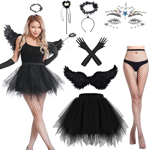 Aragallant Teufel Kostüm Damen, 7 Stück Engel und Teufel Kostüm, Engel Kostüm mit 80CM Engel Flügel Heiligenschein Zauberstab und Strumpf, Verkleidung Damen für Karneval Halloween Cosplay Aragallant Teufel Kostüm Damen, 7 Stück Engel und Teufel Kostüm, Engel Kostüm mit 80CM Engel Flügel Heiligenschein Zauberstab und Strumpf, Verkleidung Damen für Karneval Halloween Cosplay von Aragallant