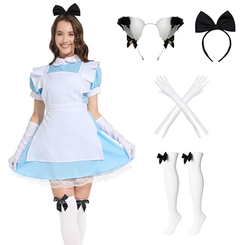 Aragallant Damen Alice Kostüm - Maid Kleid mit Zubehör - Blau - Faschingskostüm für Erwachsene von Aragallant