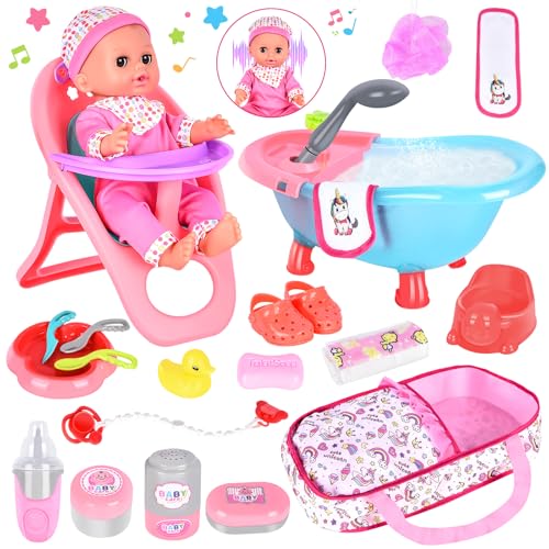 Aragallant Babypuppen Zubehör Set, 25Pcs Baby Puppen Spielset, Badezubehör für Baby, Spielpuppe mit Funktionen,Hochstuhl, Puppenflasche, Schnuller, Windeln, Geschenkset für Kinder ab 3 Jahren Aragallant Babypuppen Zubehör Set, 25Pcs Baby Puppen Spielset, Badezubehör für Baby, Spielpuppe mit Funktionen,Hochstuhl, Puppenflasche, Schnuller, Windeln, Geschenkset für Kinder ab 3 Jahren von Aragallant