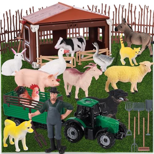 Aragallant Bauernhof Spielzeug Spielset, Groß und Mini Realistische Tierfiguren, Bauernhof Figuren Landwirt vorgeben Spielset mit Zäune, Geschenk für Kinder Aragallant Bauernhof Spielzeug Spielset, Groß und Mini Realistische Tierfiguren, Bauernhof Figuren Landwirt vorgeben Spielset mit Zäune, Geschenk für Kinder von Aragallant