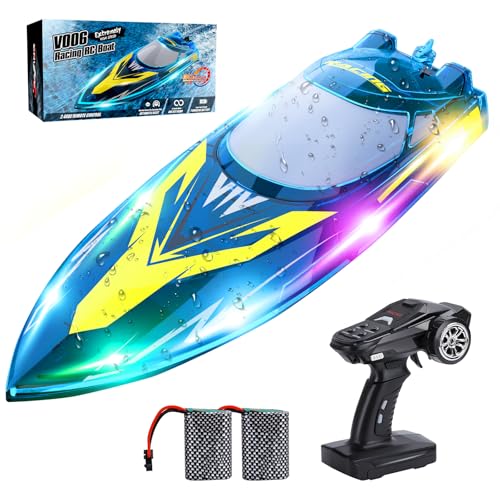 Aragallant Ferngesteuertes Boot, RC Rennboot mit LED-Licht - 150M/493FT, 30+ KM/H Hochgeschwindigkeit, 2,4 GHz Fernsteuerung, Nie-Kentern, RC Speedboot mit 2 Akkus für Pool/Seen von Aragallant