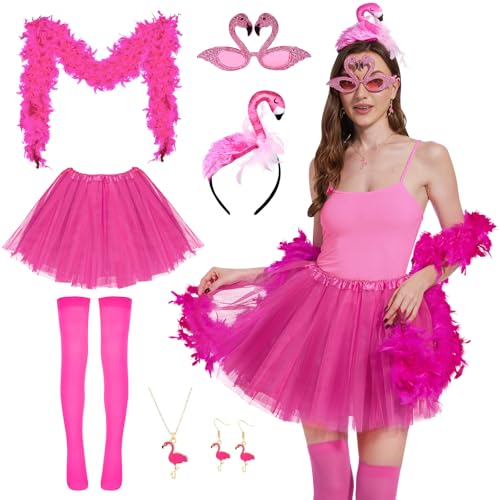 Aragallant Flamingo Kostüm, 9pcs Flamingo Kostüm Erwachsene, Flamingo Accessoires Kostüm mit Flamingo Haarreif, Tutu Rock, Federschal, Flamingo Gläser, Ohrringe, Halskette für Hawaii Party Karneval Aragallant Flamingo Kostüm, 9pcs Flamingo Kostüm Erwachsene, Flamingo Accessoires Kostüm mit Flamingo Haarreif, Tutu Rock, Federschal, Flamingo Gläser, Ohrringe, Halskette für Hawaii Party Karneval von Aragallant