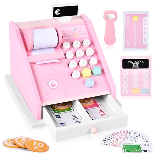 Aragallant Spielkasse aus Holz, Spielzeug Kasse Kinder Holz, Holz Spielkasse mit Scanner und 31 Zubehör, Kaufladen Zubehör Kasse, Kaufladen Zubehör Rollenspiel für Kinder, Geschenk für Kinder Aragallant Spielkasse aus Holz, Spielzeug Kasse Kinder Holz, Holz Spielkasse mit Scanner und 31 Zubehör, Kaufladen Zubehör Kasse, Kaufladen Zubehör Rollenspiel für Kinder, Geschenk für Kinder von Aragallant