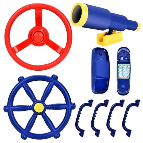 Aragallant Spielturm zubehör Steuerrad Set, 8Pcs Zubehörset für Spielturm, Lenkrad, Teleskop Fernrohr, Glocke Telefon, Accessoires für Spielturm, Klettergerüst, Schaukel und Garten(Blauer) von Aragallant