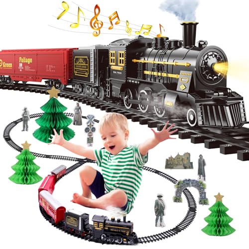 Aragallant Elektrische Eisenbahn Kinder, Retro Zug Elektrisch, Dampfzug Spielzeug, Legierung Weihnachtszug Weihnachtsbaum Set mit Dampf, Sounds und Lights Geschenke für 3-7 Jahre Jungen Mädchen Zugset Aragallant Elektrische Eisenbahn Kinder, Retro Zug Elektrisch, Dampfzug Spielzeug, Legierung Weihnachtszug Weihnachtsbaum Set mit Dampf, Sounds und Lights Geschenke für 3-7 Jahre Jungen Mädchen Zugset von Aragallant
