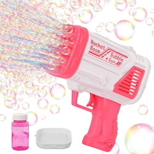 Seifenblasenpistole, 32 Löcher Automatische Gatling Blasenmaschine, Gatling Bubble Machine, Seifenblasenmaschine Set, Seifenblasen Pistole mit LED Licht für Kinder Outdoor Party Hochzeit (Rosa) von Aragallant