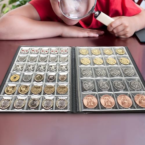 Aramox 250 Taschen Münzalbum Collecting Book Coin Collection Holder Coin -Speicherordner mit 10 Seiten 250 Taschen für Münzen -Token Medaillen Abzeichen (Black) von Aramox