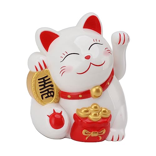 Aramox Electric Waving Arm Lucky Cat Solar Angetriebene Plastik 5,5 Zoll Batterie Betriebene Glückliche Charm für Heimauto Schreibtisch Restaurant Hotel Cafe mit Fröhlichem Lächeln (MLY11020-1 Weiß) von Aramox