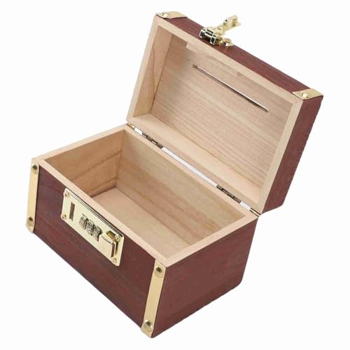 Aramox Hölzerne Geldspeicherbox Holzschatzkiste mit Griff Abgeschlossen (Mit gesäumten Kanten) von Aramox