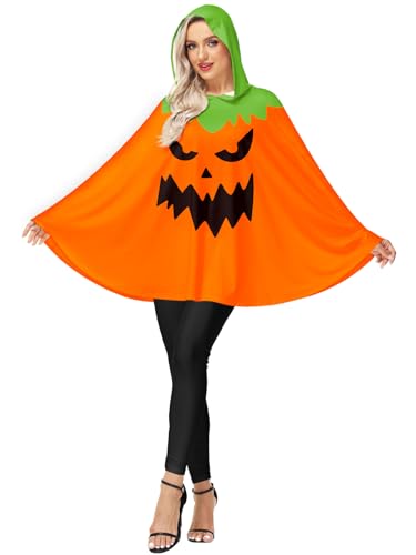 Arankhiger Damen Halloween Kürbis Umhang Mit Kapuze Party Poncho Karnevalskostüm M von Arankhiger