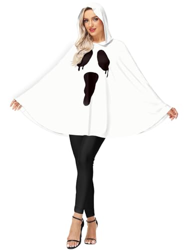 Arankhiger Halloween Damen Umhang Mit Kapuze Party Poncho Weiß Geist Cosplay Outfit M von Arankhiger