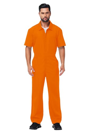Arankhiger Halloween Prison Jumpsuit Erwachsene Verbrecher Kostüm Gefangener Kostüm L von Arankhiger