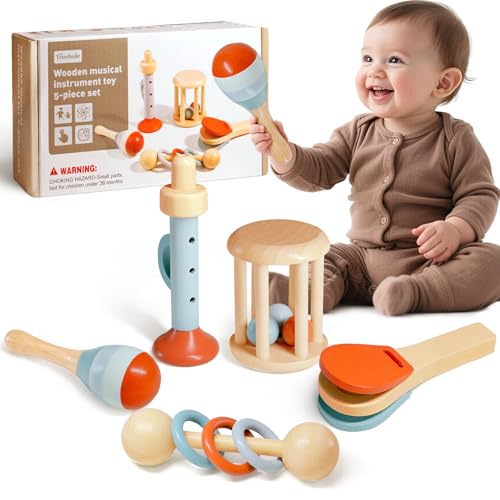 Arbolisse Montessori Baby Spielzeug 3 6 9 Monate, 5pc Holzspielzeug Spielzeug ab 1 Jahr, Baby Musikspielzeug Sensorisches Training lernspielzeug ab 1 Jahr , Montessori Spielzeug ab 6 Monate bis 1 Jahr von Arbolisse
