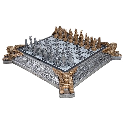 Professionelles Schachset „Antikes Ägypten“ – Set mit Pyramiden und Glasbrett 40 × 40 cm, Keramikbasis und Schachfiguren aus Harz in Gold und Silber – Geschenkidee von Arcadia
