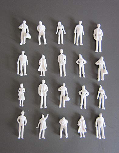 100 x Modell Figuren, weiß unbemalt, für Modellbau 1:75, Modelleisenbahn Spur 00 von Archifreunde