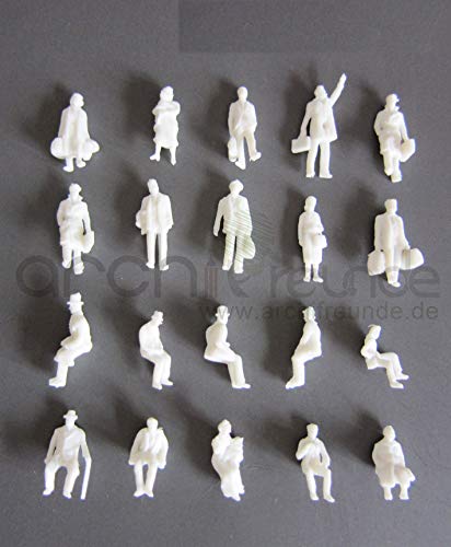 25 x stehende + sitzende Modell Figuren, weiß, für Modelleisenbahn Spur H0, 1:87 von Archifreunde