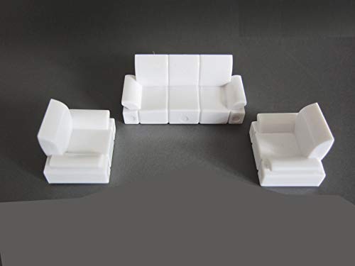 Sofa-Set 3er Set Modell Möbelset für Modellbau 1:50, Modelleisenbahn Spur 0, Weiß, Kunststoff, Feinbearbeitet von Archifreunde