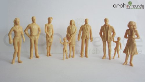 8 x Modell Figuren, stehende, hautfarb unbemalt, für Modellbau 1:25, Spur G von Archifreunde