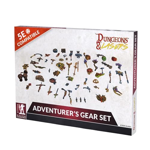Dungeons & Lasers Adventurer's Gear Set – 128-teiliges DND-Zubehör für 28–32 mm Miniaturen – 5E kompatibel von Archon Studio