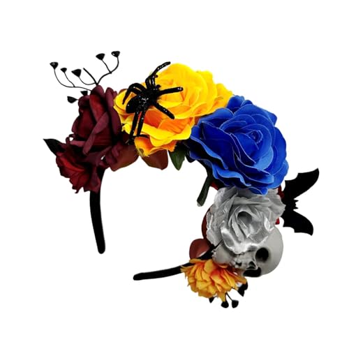 1.Gothic Rose Schädel Haarband für Halloween Kostüm Partys Fotoshootings & Festival Kopfbedeckung Zubehör Halloween Künstliche Blume Haarband von Arecobticy
