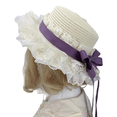 Arecobticy Atmungsaktiver Strohhhut, bequem, viktorianisches Thema, Event-Hut mit Spitzenbesatz und Schleife, für Cosplay-Veranstaltungen Arecobticy Atmungsaktiver Strohhhut, bequem, viktorianisches Thema, Event-Hut mit Spitzenbesatz und Schleife, für Cosplay-Veranstaltungen von Arecobticy