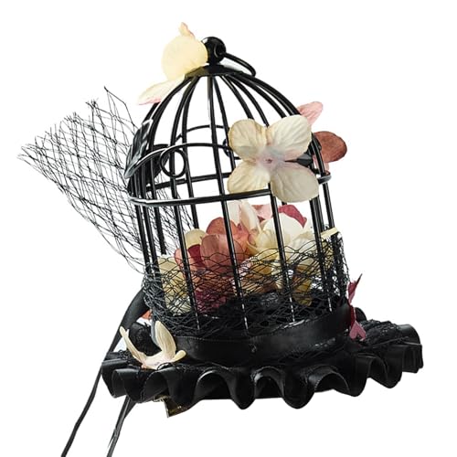 Arecobticy Miniatur-Vogelkäfig-Hut mit Blumenspitzenbesatz, Punk, Party, Hochzeit, Accessoire für Damen und Herren, elegante Gothic-Vogelkäfig-Kopfbedeckung für Damen Arecobticy Miniatur-Vogelkäfig-Hut mit Blumenspitzenbesatz, Punk, Party, Hochzeit, Accessoire für Damen und Herren, elegante Gothic-Vogelkäfig-Kopfbedeckung für Damen von Arecobticy