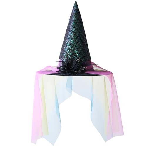 Arecobticy Schleier Spitze Hexenhut Halloween Kostüm Zubehör für Party Schleier Kopfbedeckung für Maskerade Cosplay Kostüm Zubehör von Arecobticy
