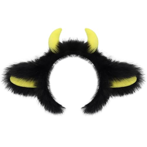 Arecobticy Teufelshorn Haarschmuck Halloween Requisiten Wiederverwendbar Elastisches Stirnband Freundliche Bühnenauftritte Tierohr Kopfschmuck Praktische Plüsch Horn Haarspange von Arecobticy