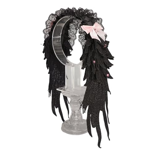 Gothic Punk Flügel Haarband mit verstellbarer Spitze Schleife für Frauen Teenager Cosplay & tägliche dunkle Accessoires dunkles Haar-Accessoire von Arecobticy