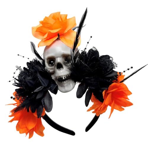 Haarreif mit dunklem Thema, Totenkopf-Blume, bequem, Kostüm-Requisiten, Halloween, Party, Kopfdekoration für Frauen, künstliche Blume, Kopfschmuck von Arecobticy