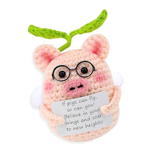 Lustige Miniatur-Häkelschweine, motivierender Schreibtisch, inspirierende Heimdekoration, fliegende Strickpuppe, Ermutigungsgeschenk, Strickpuppe von Arecobticy