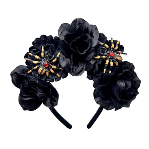 Totenkopf-Spinnen-Blumenkopfbedeckung, Party, Halloween, Braut, Kopfschmuck, Braut, Haarreif für Live-Show, Rollenspiele, Gothic-Rose und Haarschmuck Totenkopf-Spinnen-Blumenkopfbedeckung, Party, Halloween, Braut, Kopfschmuck, Braut, Haarreif für Live-Show, Rollenspiele, Gothic-Rose und Haarschmuck von Arecobticy