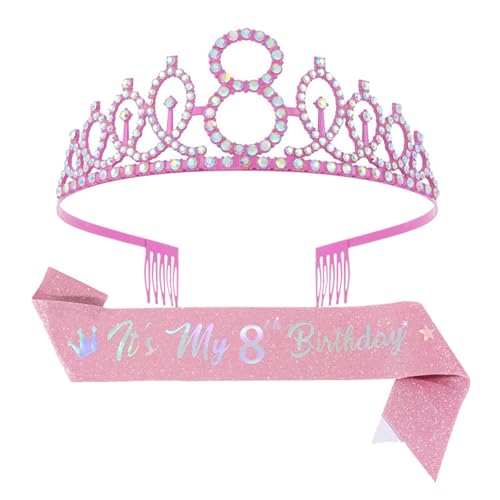 Verstellbare glitzernde Diademe Stirnbänder Passende Schärpe Set Mädchen Geburtstag Party Zubehör Geburtstag Kronen für Mädchen von Arecobticy