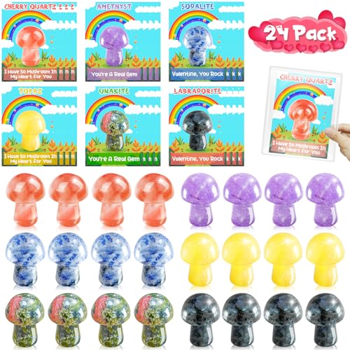 Arfun Valentinstagsgeschenke für Kinder im Klassenzimmer, 24 Stück, Valentinstagskarten, Geschenktüten mit Pilzsteinen, Valentinstagstausch, Partygeschenke, Heilkristall-Edelsteinsteine für Mädchen, Arfun Valentinstagsgeschenke für Kinder im Klassenzimmer, 24 Stück, Valentinstagskarten, Geschenktüten mit Pilzsteinen, Valentinstagstausch, Partygeschenke, Heilkristall-Edelsteinsteine für Mädchen, von Arfun