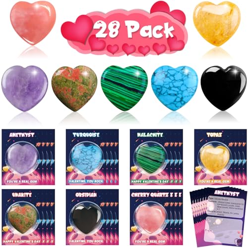 Arfun Valentinstagsgeschenke für Kinder im Klassenzimmer, 28 Stück, Valentinstagskarten, Geschenktüten mit Herzsteinen, Valentinstagstausch, Partygeschenke, Liebe, Heilung, Kristall, Edelstein, Steine Arfun Valentinstagsgeschenke für Kinder im Klassenzimmer, 28 Stück, Valentinstagskarten, Geschenktüten mit Herzsteinen, Valentinstagstausch, Partygeschenke, Liebe, Heilung, Kristall, Edelstein, Steine von Arfun