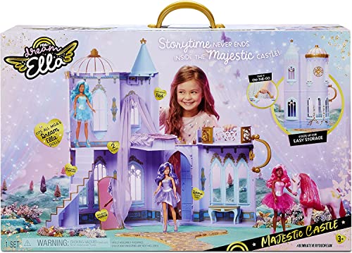 Dream Ella 578123EUC Ella MGA's Majestic Castle-Tragbares Schloss Etagen-Für Zwei 29 cm große Modepuppen-mit funktionierenden Türen, Möbeln und Zubehör, für Kinder ab 3 Jahren, M von MGA Entertainment