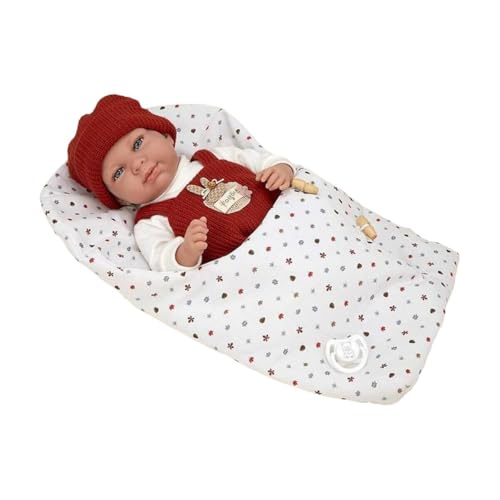 ARIAS Elegance 40 cm Cris Puppe in oranger Latzhose. Ihr Gewicht ist so echt, dass sie wie ein echtes Baby aussieht. Inklusive Schnuller und Schlafsack, Spielzeug für Kinder aller Altersgruppen von Arias