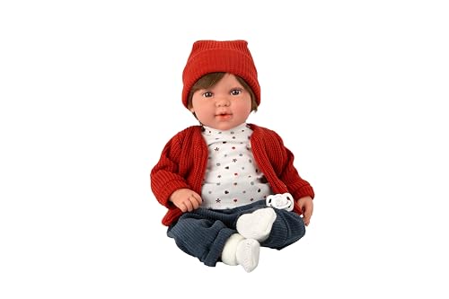 ARIAS Elegance 45 cm IRIA Puppe mit 14 Geräuschen, Kleid mit einem Set aus rotem und blauem Cord, inklusive Schnuller, Spielzeug für Kinder Aller Altersgruppen (ARI65396) von Arias