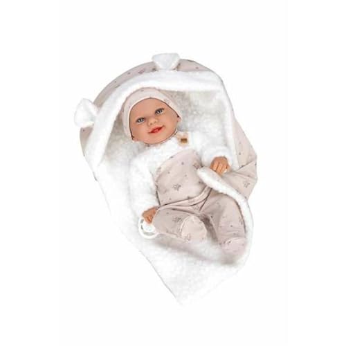 ARIAS Elegance Babypuppe mit Vinylkörper, 33 cm, Kleid in Beige- und Weißtönen, mit passender Decke, Schnuller und Decke, Spielzeug für Kinder aller Altersgruppen (ARI60871) von Arias
