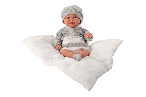ARIAS Elegance Babyto Puppe, 35 cm, Kleid in Grau und Weiß, Ihr Gewicht ist so echt, DASS sie wie EIN echtes Baby aussieht, inklusive Schnuller und Kissen, Spielzeug für Kinder Aller Altersgruppen von Arias