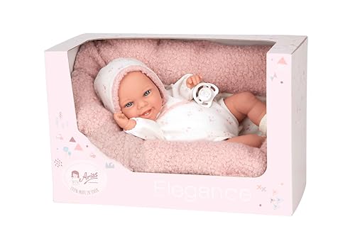 ARIAS Elegance Babyto Puppe, 35 cm, Kleid in Rosa, Weiß und Blumen, Gewicht eines echten Babys, inklusive Schnuller und Kissen, Spielzeug für Kinder Aller Altersgruppen (ARI60870) von Arias