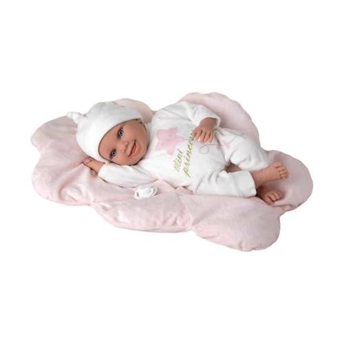 ARIAS Elegance Puppe 40 cm in weißem Kleid und rosa Wolkenkissen. Ihr Gewicht ist so echt, dass es wie ein echtes Baby aussieht. Inklusive Schnuller und Kissen. Spielzeug für Kinder aller von Arias