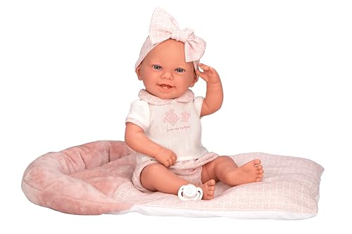 ARIAS Elegance Puppe von ZOE, 42 cm, Vinylkörper und Gliedmaßen, Kleid mit rosa und weißem Set, passendem Kopfband und Kissen, inklusive Schnuller und Kissen, Spielzeug für Kinder aller Altersgruppen ARIAS Elegance Puppe von ZOE, 42 cm, Vinylkörper und Gliedmaßen, Kleid mit rosa und weißem Set, passendem Kopfband und Kissen, inklusive Schnuller und Kissen, Spielzeug für Kinder aller Altersgruppen von Arias