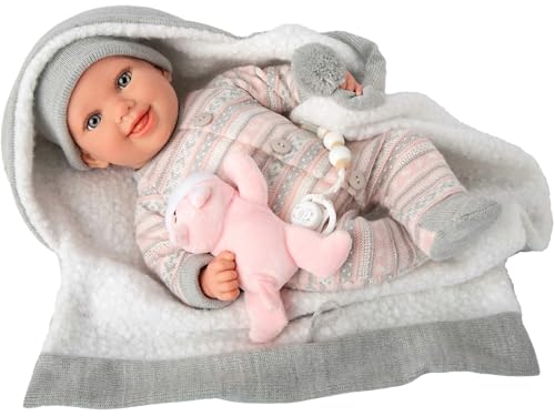 ARIAS -Reborn ARI98184 Nadia, realistisches Baby, 40 cm, mit rosa und grauer Kleidung. Inklusive Plüsch, Decke, Schnuller, Windel, Familienbuch und Echtheitszertifikat. Spielzeug für Kinder ab 3 von Arias