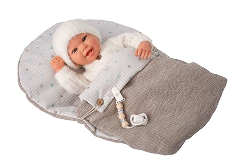 ARIAS -Reborn ARI98185 HENAR Realistisches Baby mit weißer Kleidung, inklusive Wiege, Schnuller, Schnuller, Windel, Familienbuch und Echtheitszertifikat, Spielzeug für Kinder ab 3 Jahren von Arias