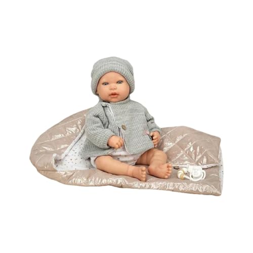 ARIAS -Reborn ARI98187 Realistisches Baby mit grauer und weißer Kleidung, inklusive Wiege, Schnuller, Schnuller, Windel, Familienbuch und Echtheitszertifikat, Spielzeug für Kinder ab 3 Jahren von Arias