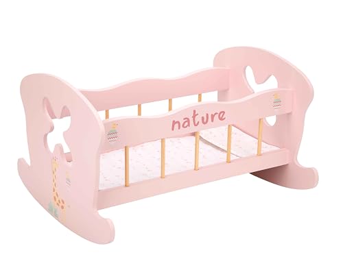 ARIAS Schaukelbett aus Holz, Kollektion Nature, inklusive Kissen und passender Decke, Maße: 50 x 39,5 x 29,5 cm, Spielzeug für Kinder ab 3 Jahren (ARI21583) von Arias