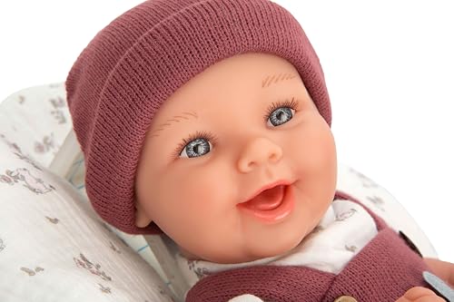 ARIAS Elegance Babyto Puppe 35 cm, Kleid in Granat und Weiß, mit Blumendruck. Das Gewicht ist so real, DASS es wie EIN echtes Baby aussieht. Inklusive Schnuller und Decke. Spielzeug für Kinder Aller von Arias